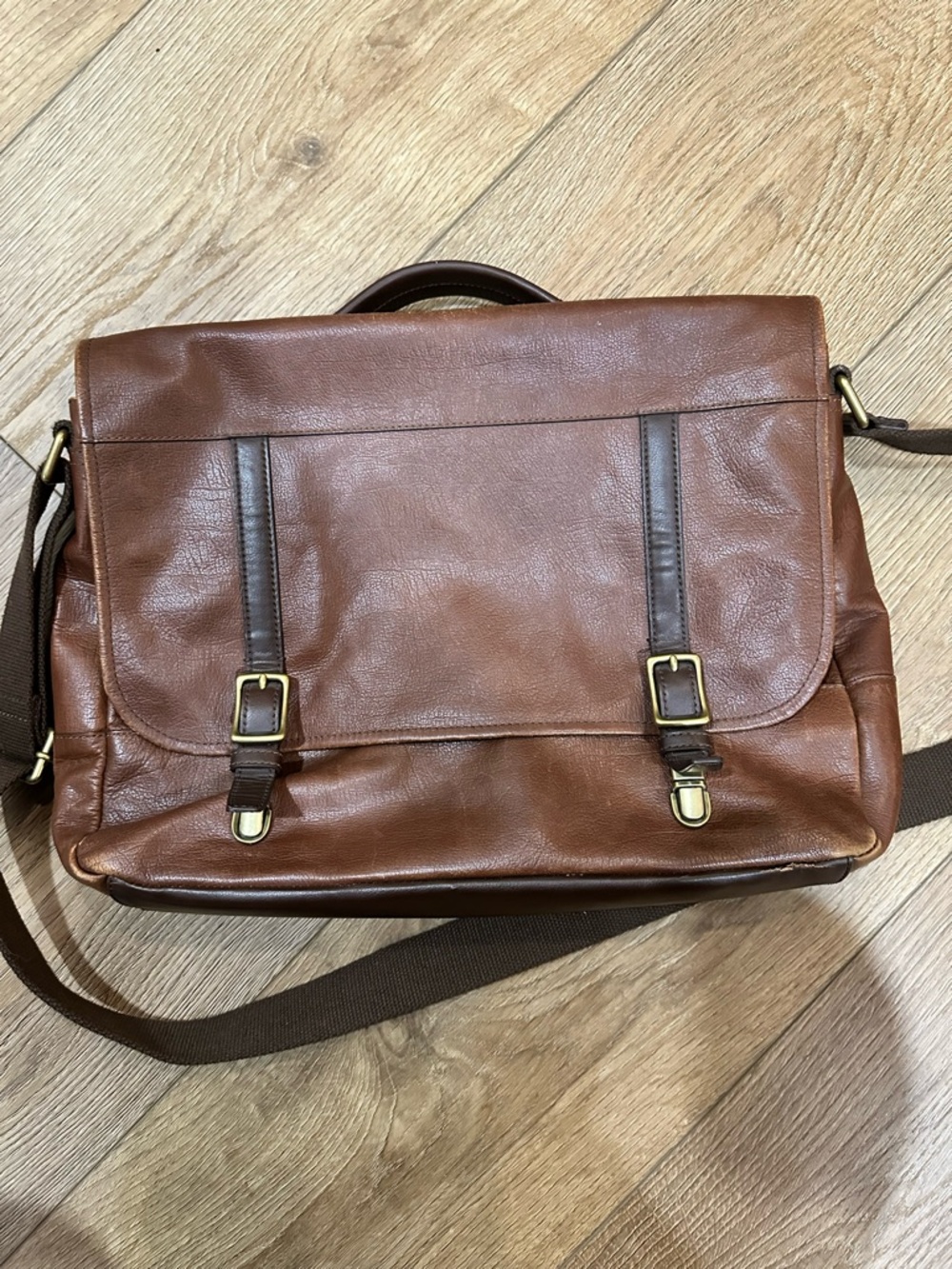 Fossil Brown Pebbled Leather Messenger Bag Laptop Briefcase